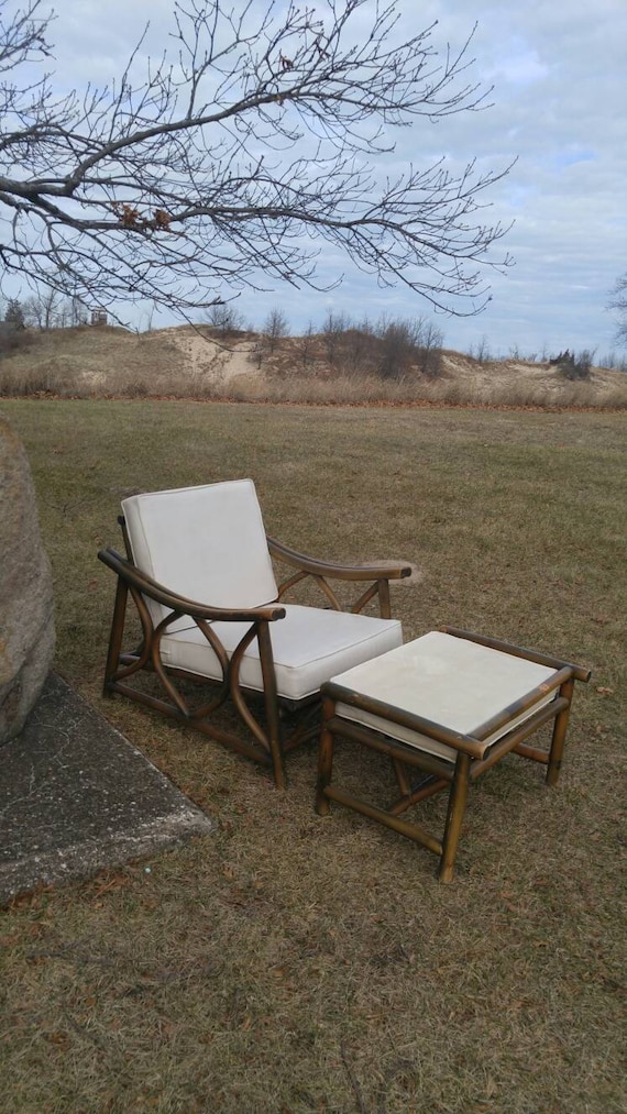 Vintage Bamboo Patio Deck Chair Ottoman Etsy