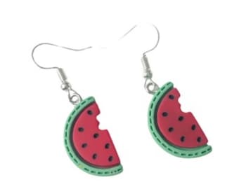 watermelon earrings, melon earrings, watermelon jewellery, watermelon gifts, fruit earrings, fruit earring dangle, watermelon slice earring,