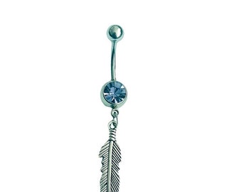 Feather belly button ring, feather belly bar, feather body jewellery,  feather jewellery, feather gift, feather lovers