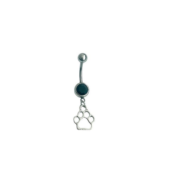 Paw printbelly button ring, paw print belly bar, paw print dangle, paw print body jewellery, paw print jewellery, paw print gifts