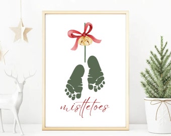 Mistletoes Baby Footprint Printable Baby's First Christmas Keepsake DIY Baby Mistletoes Craft Holiday Framed Art [INSTANT DOWNLOAD]