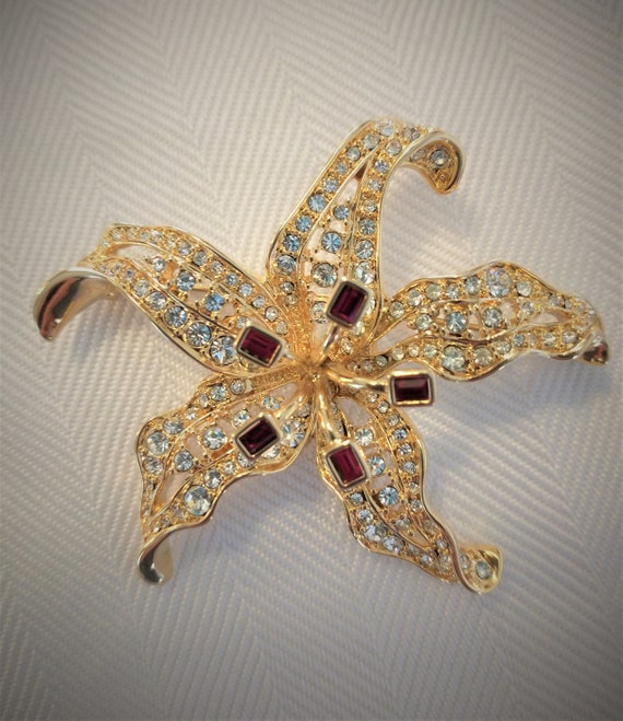 Wonderful Orchid Flower Brooch by Nolan and Miller