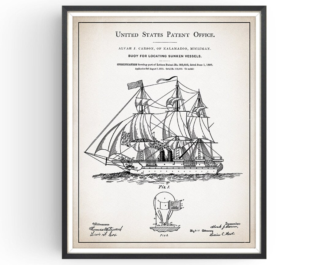 Buoy for Sunken Ships Patent Print Nautical Print Marine Posters Ship ...