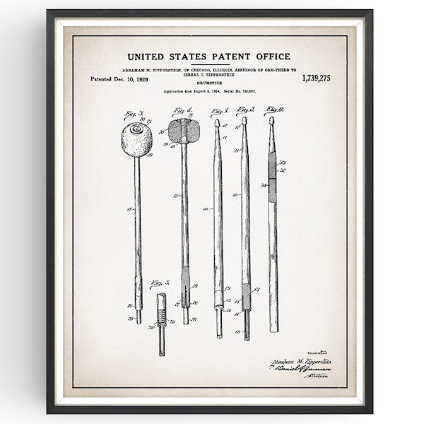 Drumstick Patent Print - Drum Stick - Drummer Gift - Vintage Drums - Drum Decor - Gift for Musician - Unframed