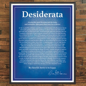 Impression Desiderata Poème Desiderata Poster Desiderata Cadeau de remise des diplômes Citation inspirante Impression littéraire Décoration d'intérieur Sans cadre Aged Blue