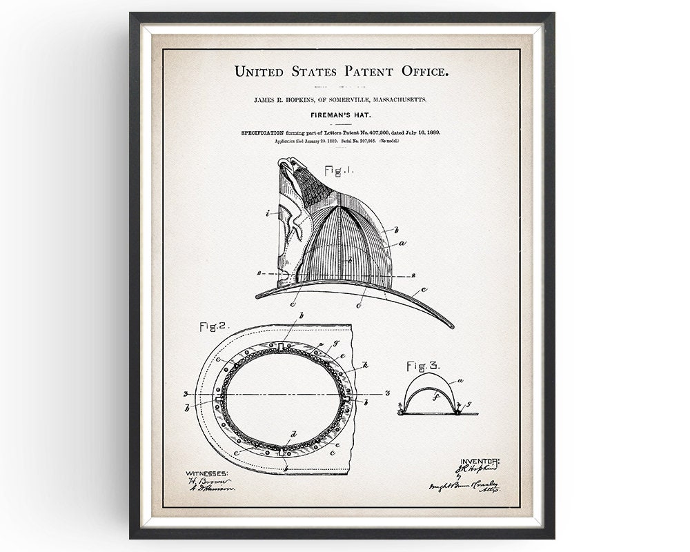 Discover Firefighter Helmet Patent Print - Fightfighter Nursery - Firefighting Poster - Firefighter Gift - Fireman Decor - Fire Equipment - Unframed