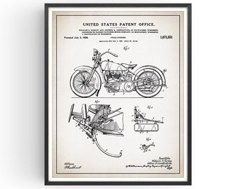 HARLEY DAVIDSON MOTORCYCLE - 1928 - Patent Print - Cycle Support - Harley Motorcycle print - Man Cave - Biker Gift - Unframed