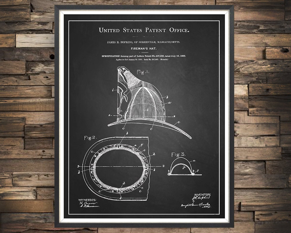 Discover Firefighter Helmet Patent Print - Fightfighter Nursery - Firefighting Poster - Firefighter Gift - Fireman Decor - Fire Equipment - Unframed