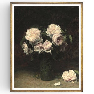 Roses Painting - Vintage Flower Print - Antique Botanical - Farmhouse Decor - Floral Oil Painting - Fine Art Print - Unframed - PL142