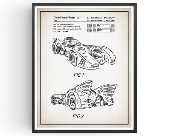 Ready To be Framed Dark Knight Patent Print Batman Batmobile 5 Print Set