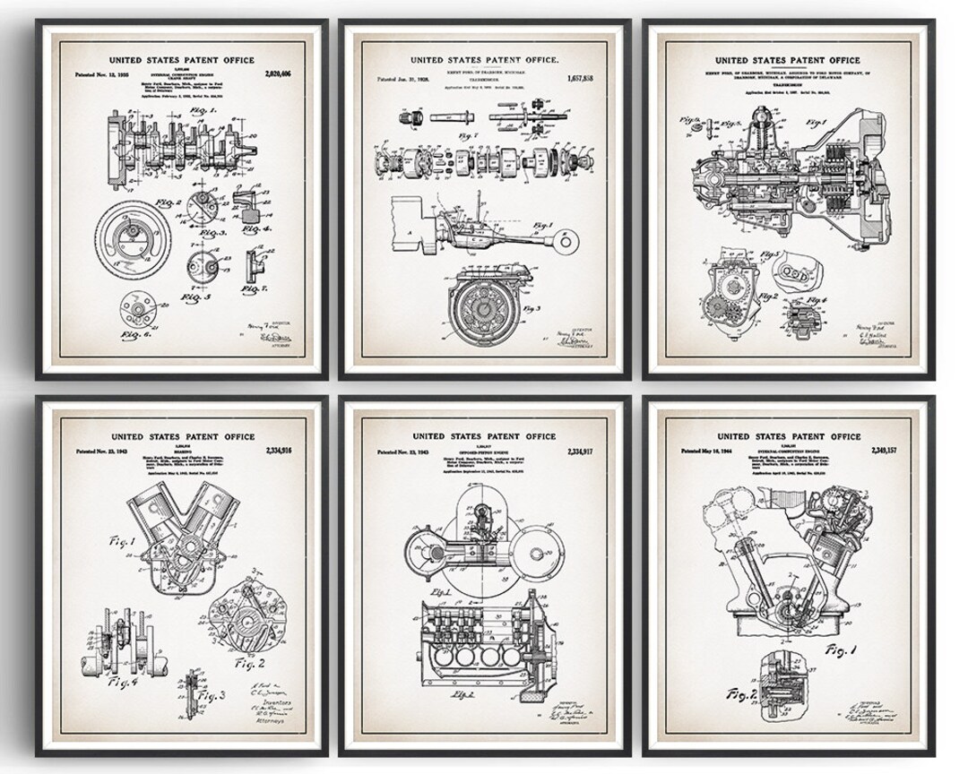 Henry Ford Patent Print - Set of 6 - Ford Motors - Car Lover Gift ...