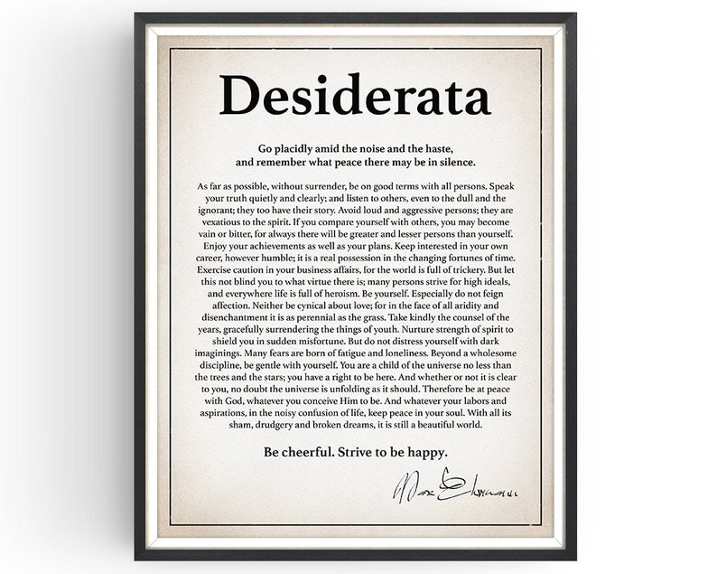 Impression Desiderata Poème Desiderata Poster Desiderata Cadeau de remise des diplômes Citation inspirante Impression littéraire Décoration d'intérieur Sans cadre Light Ivory