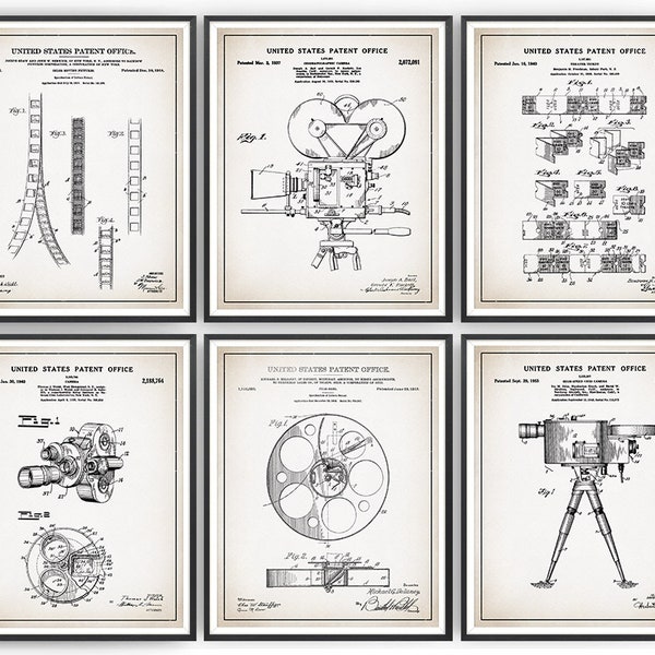 Movie & Film - Set of 6 - Patent Print - Photographer - Videographer - Video Camera - Director Gift - Film Student Gift - Unframed