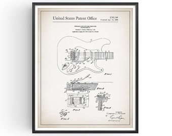 FENDER STRAT - 1956 - impression brevet - Fender stratocaster - dispositif de trémolo brevet - cadeau guitariste - décoration de salle de musique - sans cadre