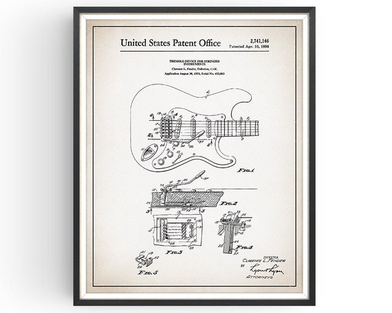 1956 Fender Guitar Patent Rock Band Guitar Print Guitar Collector Gift Fender Tremelo  Stratocaster Guitar Electric Guitar Poster