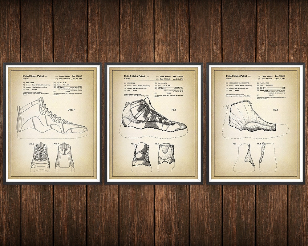 NIKE Air Jordan Patent Prints Set of 3 vintage Nike Nike Art Air Jordan Nike  Trainers Nike Sneakers Fashion Decor Unframed -  France