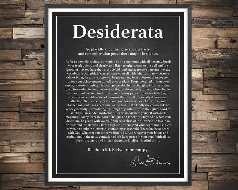 Impression Desiderata Poème Desiderata Poster Desiderata Cadeau de remise des diplômes Citation inspirante Impression littéraire Décoration d'intérieur Sans cadre Chalkboard