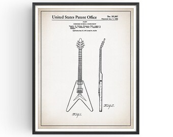 Gibson Flying V  Patent Print - Gibson Guitar - Guitar Print - Music Room Decor - Guitarist Gift - Gibson Guitar Design - Unframed