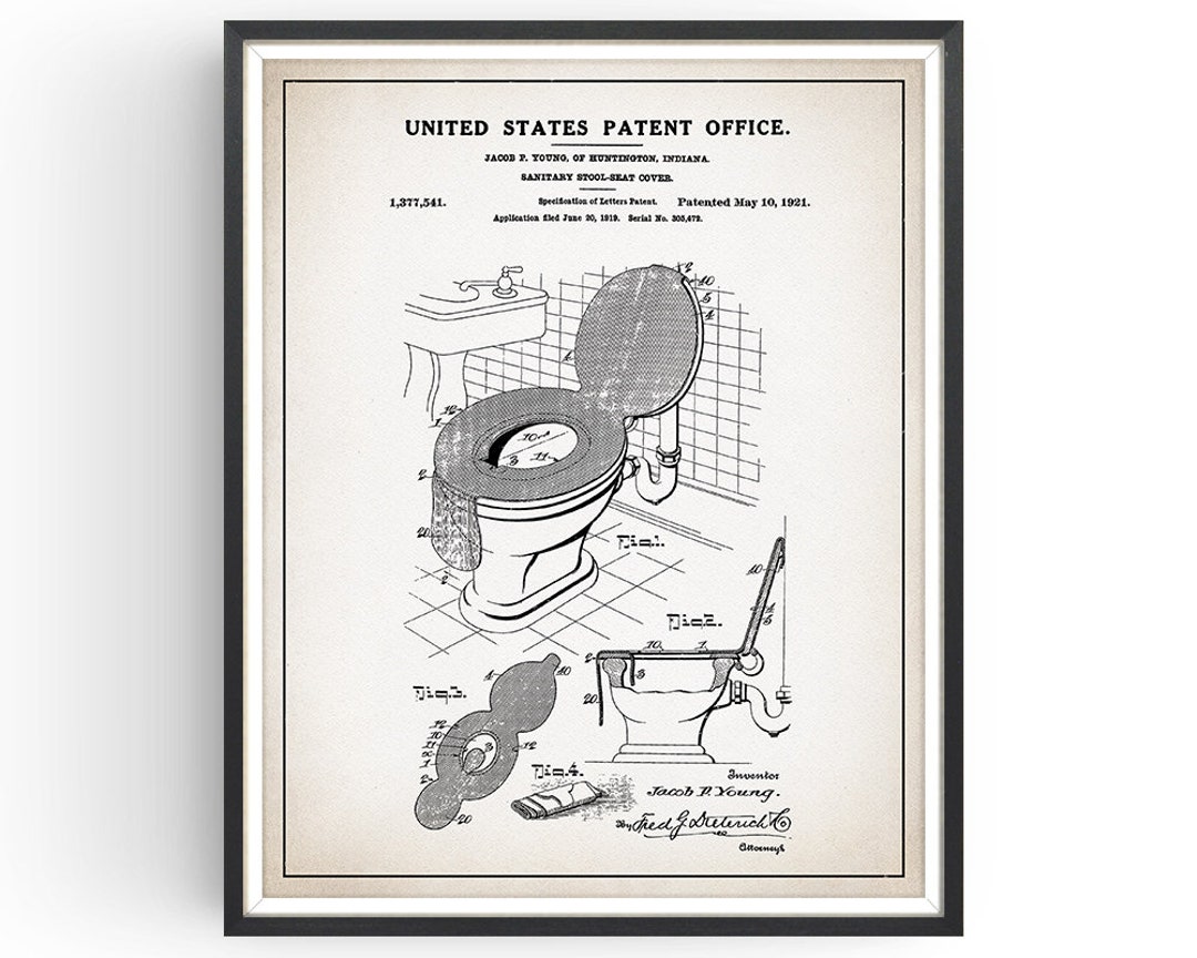 SANITARY TOILET SEAT 1921 Patent Print Funny Toilet Invention Bathroom Decor Humorous Toilet Art