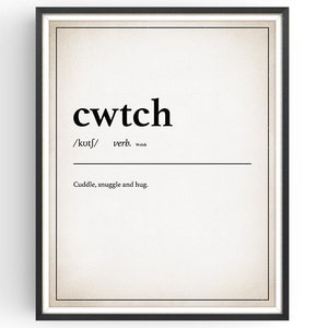 Cwtch - Definition Print - Welsh Gifts - Dictionary Art Print - Rustic Home Decor - Minimalist - Housewarming Gift - Unframed