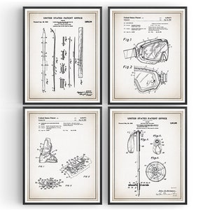 Skiing Patent Prints - Set of 4 - Winter Sports Decor - Skiing Art - Skier Gift - Winter Cabin Decor - Ski Decor - Unframed