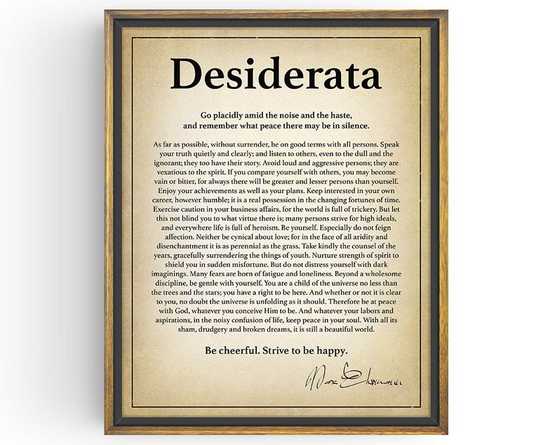 Desiderata Print Desiderata Poem Desiderata Poster Graduation Gift Inspirational Quote Literary Print Home Decor Unframed Antique Paper
