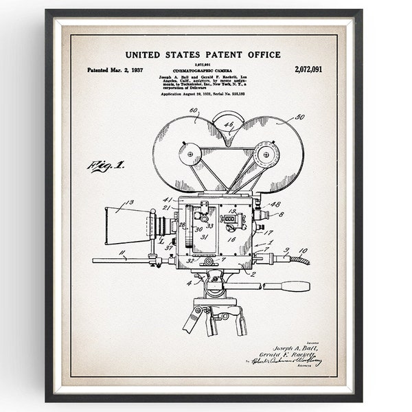 Cinematic Camera Patent Print - Photographer - Videographer - Video Camera - Director Gift - Film Student Gift - Unframed