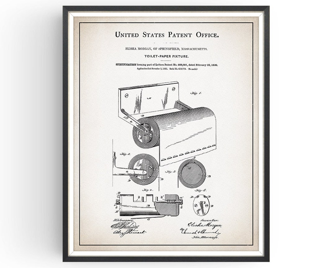 TOILET PAPER FIXTURE - 1892 - Patent Print - Bathroom Humour - Toilet ...
