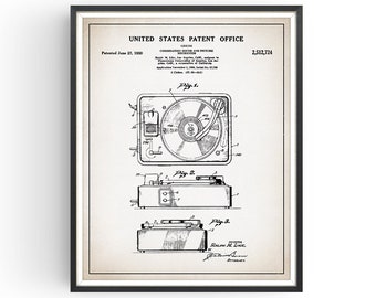 Combinaison MÉCANISME SON ET IMAGE - 1950 - Impression brevetée - Platine vinyle avec projecteur - Brevet pour tourne-disque - Cadeau pour musiciens