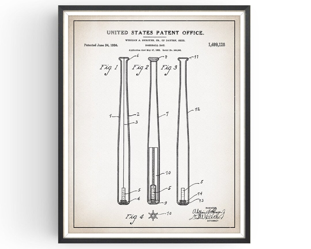 Baseball Bat Patent Bat Blueprint Baseball Bat Poster Etsy