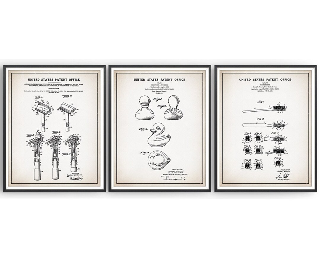 BATHROOM ACCESSORIES - Patent Prints - Set of 3 Prints - Bathroom Decor ...