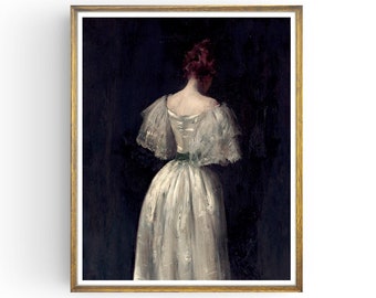 Lady in White Portrait - Moody Vintage Print - Old Masters - Dark Academia - Moody Portrait - Fine Art Print - Unframed - PL132