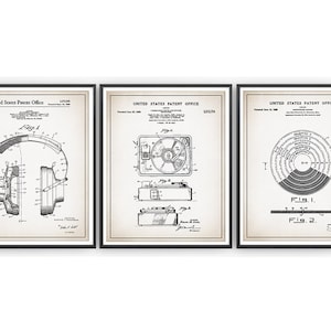 DJ Patent Prints - Set of 3 - Dj Poster - Microphone Art - Vinyl Print - Turntable Poster - Dj Gift - Disc Jockey Gift - Unframed