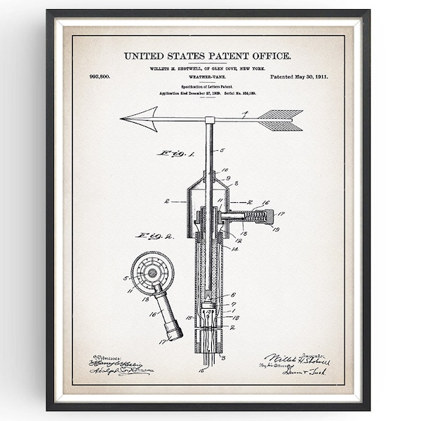 Arrow Weather Vane Patent Print - Wind Vane Art -  Aviation Gift - Farmhouse Decor - unframed