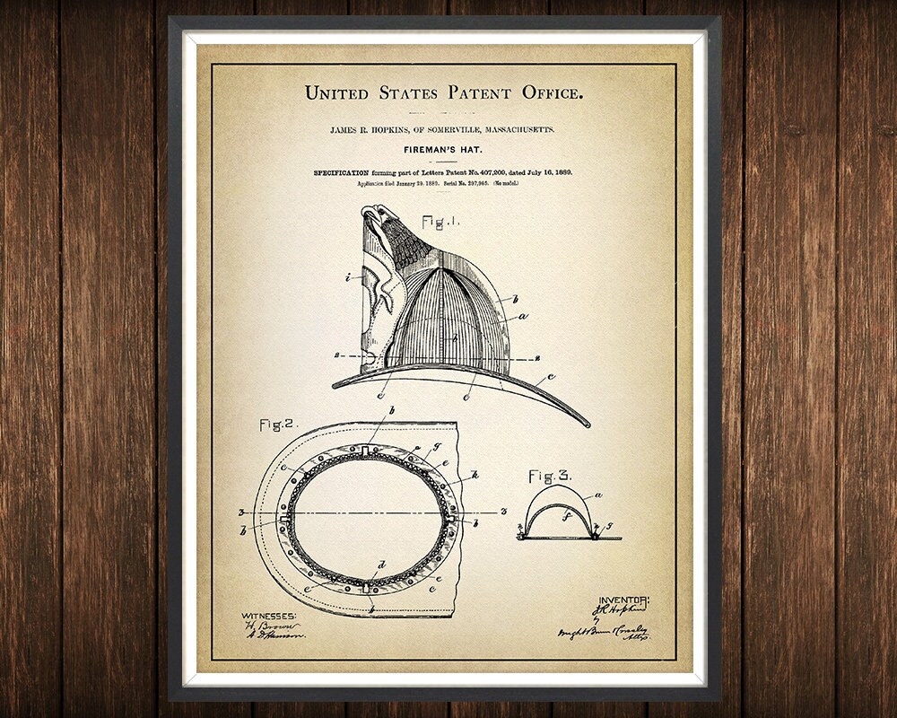 Discover Firefighter Helmet Patent Print - Fightfighter Nursery - Firefighting Poster - Firefighter Gift - Fireman Decor - Fire Equipment - Unframed