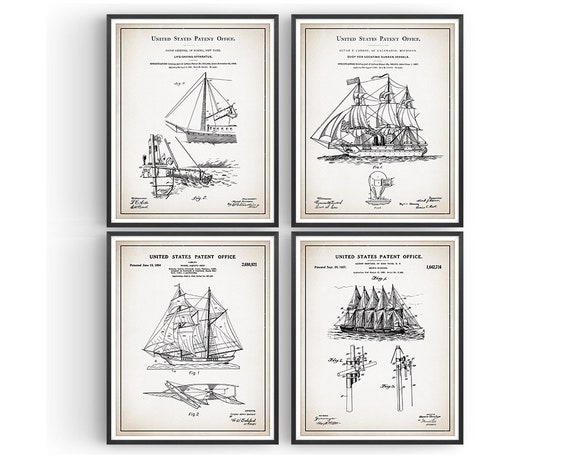 Unframed Nautical Decor Boat Poster Wall Art Sailing Set Of 6 Patent Prints