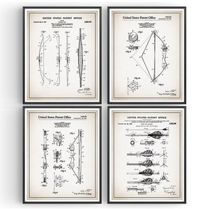 Archery Patent Prints - Set of 4 - Bow and Arrow - Archery Bow - Arrow - Hunting Decor - Vintage Archery - Hunter Gift - Unframed