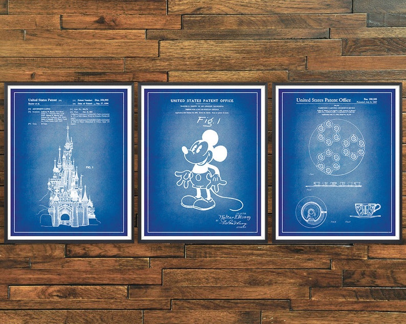 Disney Set of 3 Patent Print Mickey Mouse Print Disney Etsy