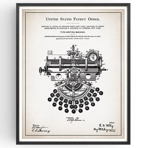 TYPEWRITER MACHINE - 1897 - Patent Print - Victorian Typewriter - Office Art - Study Print - Vintage Gift - Writer Gift - Unframed