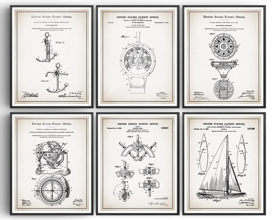 Sailing Patent Prints - Set of 6 - Nautical Patent - Marine Poster ...