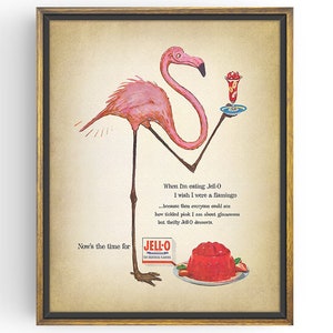 Pink Flamingo Print - Vintage Jelly Advert - Flamingo Art - Vintage Kitchen Art - 50s Advert - Retro Art - 1950s - Kitsch Poster - Unframed