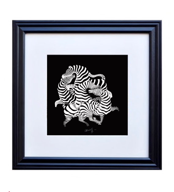 A0 zebra Canvas vintage art print painting black white Victor vasarely large