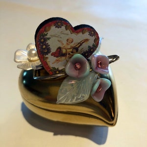 Heart trinket box I Love You gift, OOAK birthday anniversary graduation new mom vintage jewelry recycled