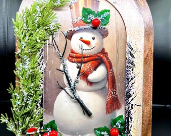 Christmas Snowman picture dimensional upscaled home or office decor perfect gift includes stand