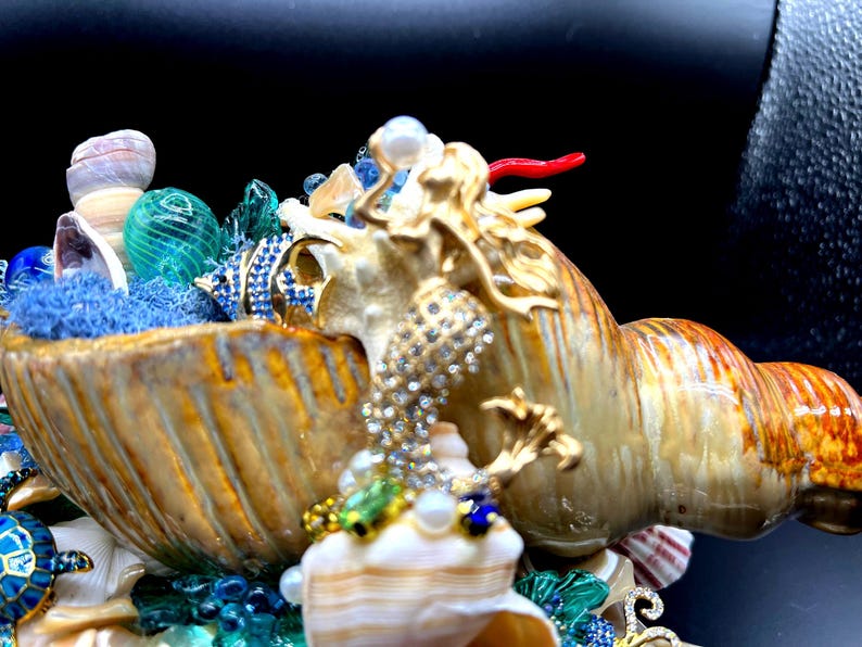 Seashell Head Mermaid Collage Ceramic Seashell Under Water Scene Home or Office Decor ...