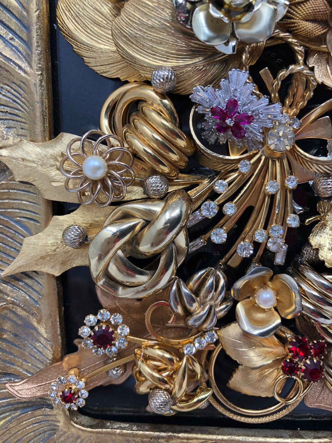 Vintage Jewelry Elegant Gold Frame Art Collage Red and Etsy