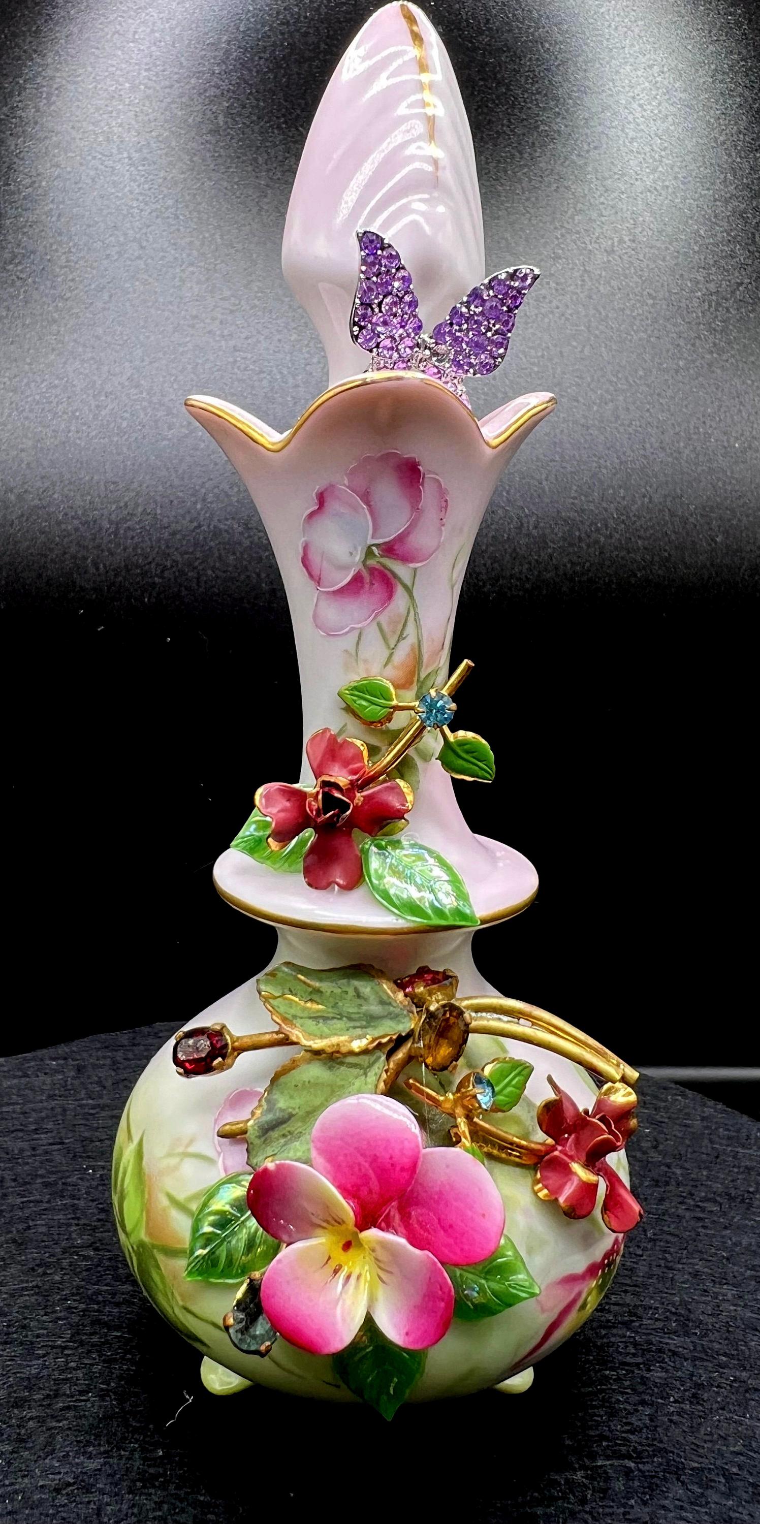 Vintage porcelain perfume bottle upscaled floral design OOAK birthday gift anniversary gift wedding gift shower gift house warming gift