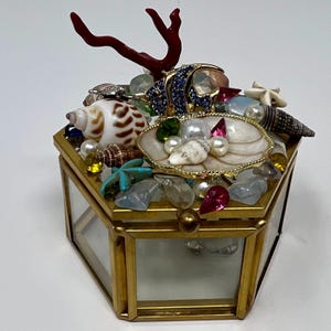 Under the Sea jewelry box, trinket box upscaled OOAK birthday gift engagement ring box anniversary gift wedding gift sweet 16 gift