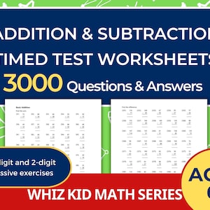 Addition and Subtraction Timed Test Worksheets for Grades 1 and 2/Years 2 and 3