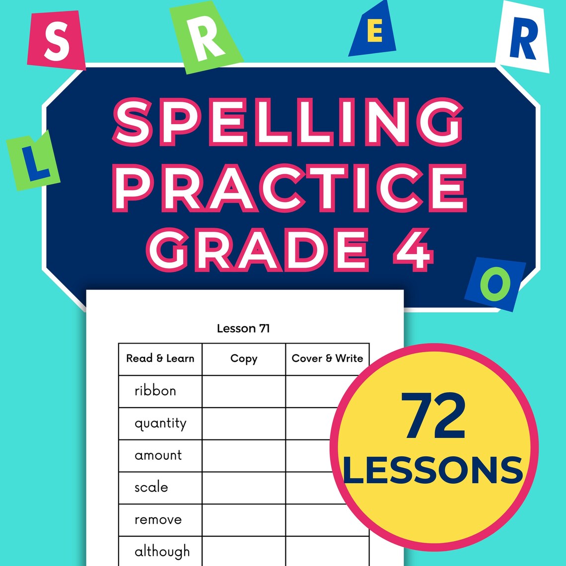 Spelling practice worksheets for grade 4 year 5 ages 8 etsy